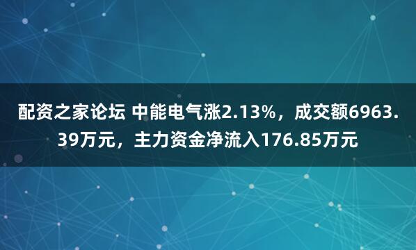 配资之家论坛 中能电气涨2.13%，成交额6963.39万元，主力资金净流入176.85万元